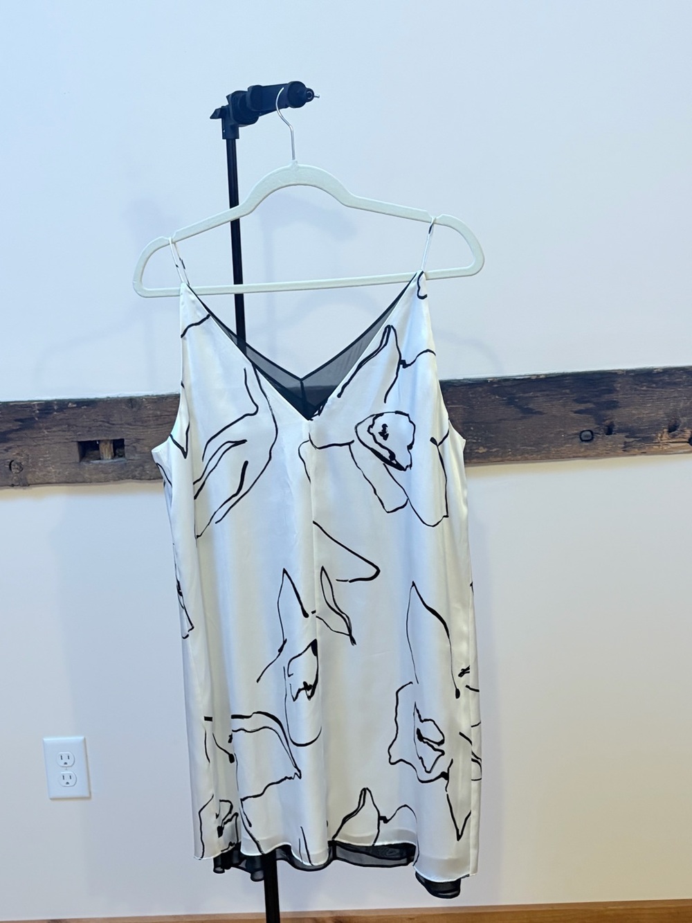 Club Monaco Silk White Dress with Black Logo Detail